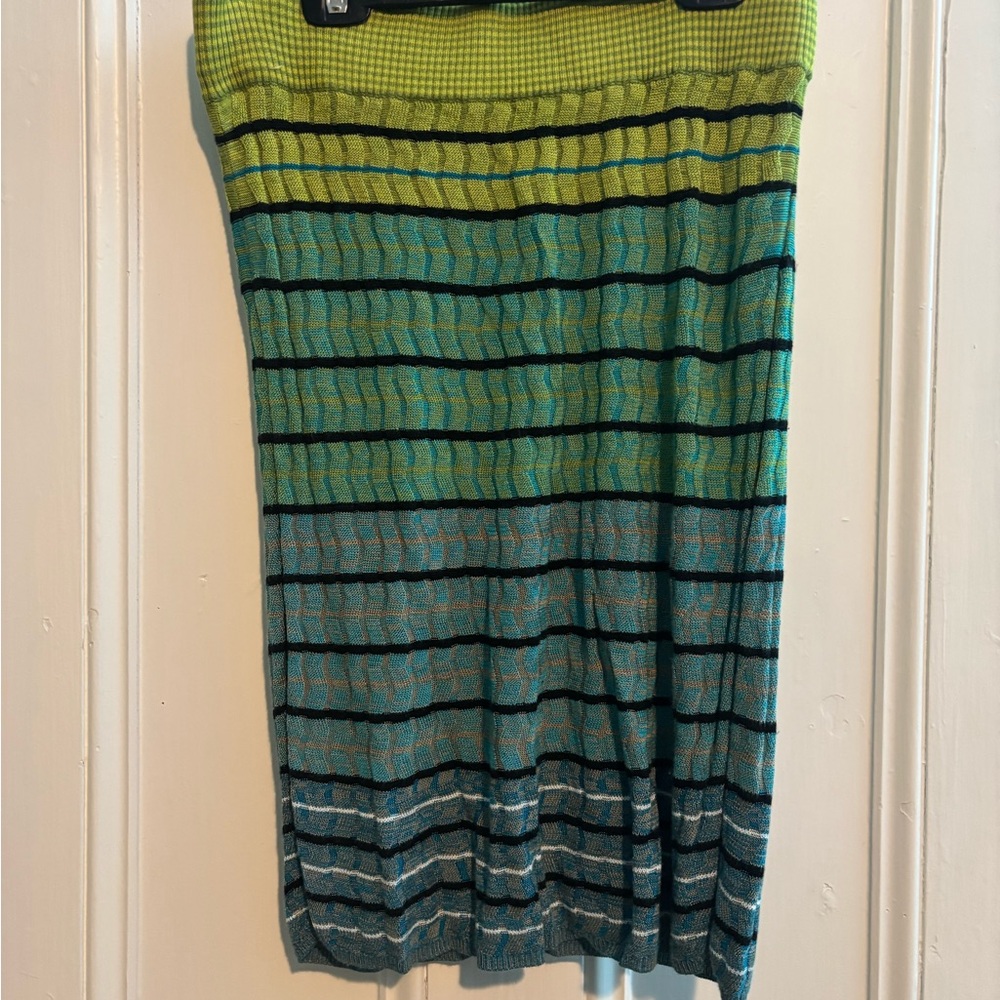 LOFT Green to Teal Ombre Knit Stripe Midi Skirt